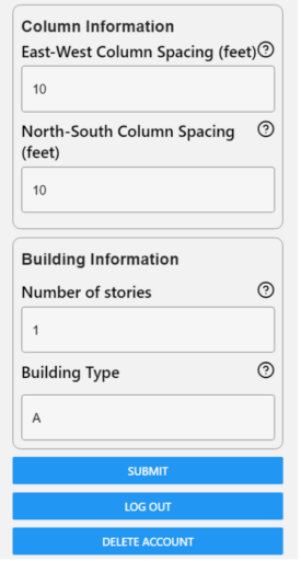 Form to enter the column and building information