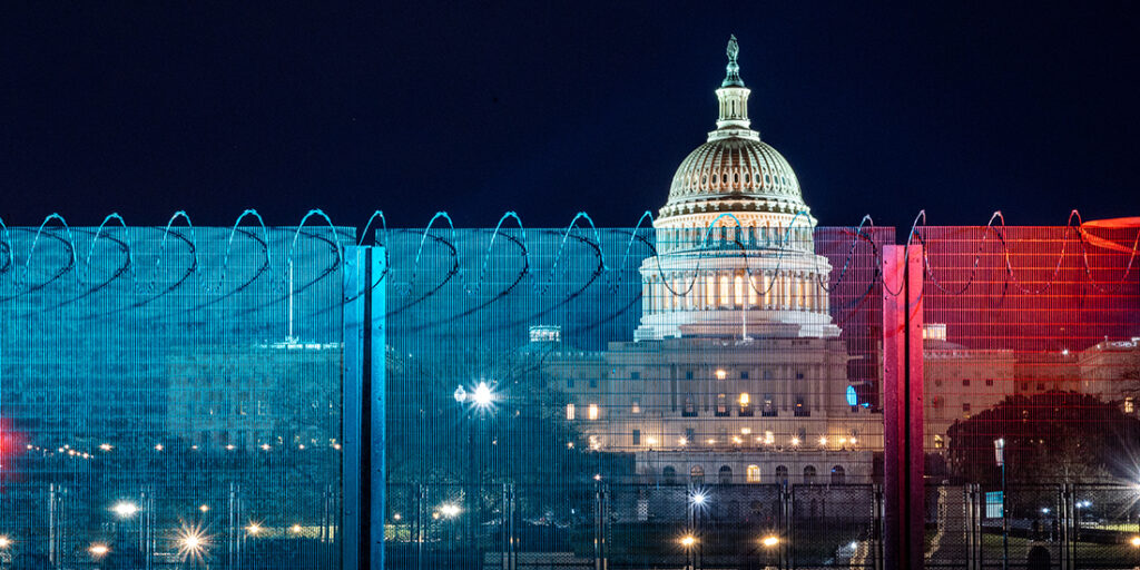 Security fence surrounding the U.S. Capitol after 6-January-2021