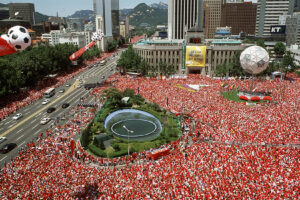 Seoul Plaza 2002 FIFA World Cup massive crowd watching public broadcast of game